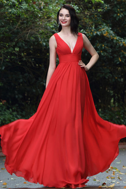 A-line V-neck Sleeveless Full Length Chiffon Promo Dresses