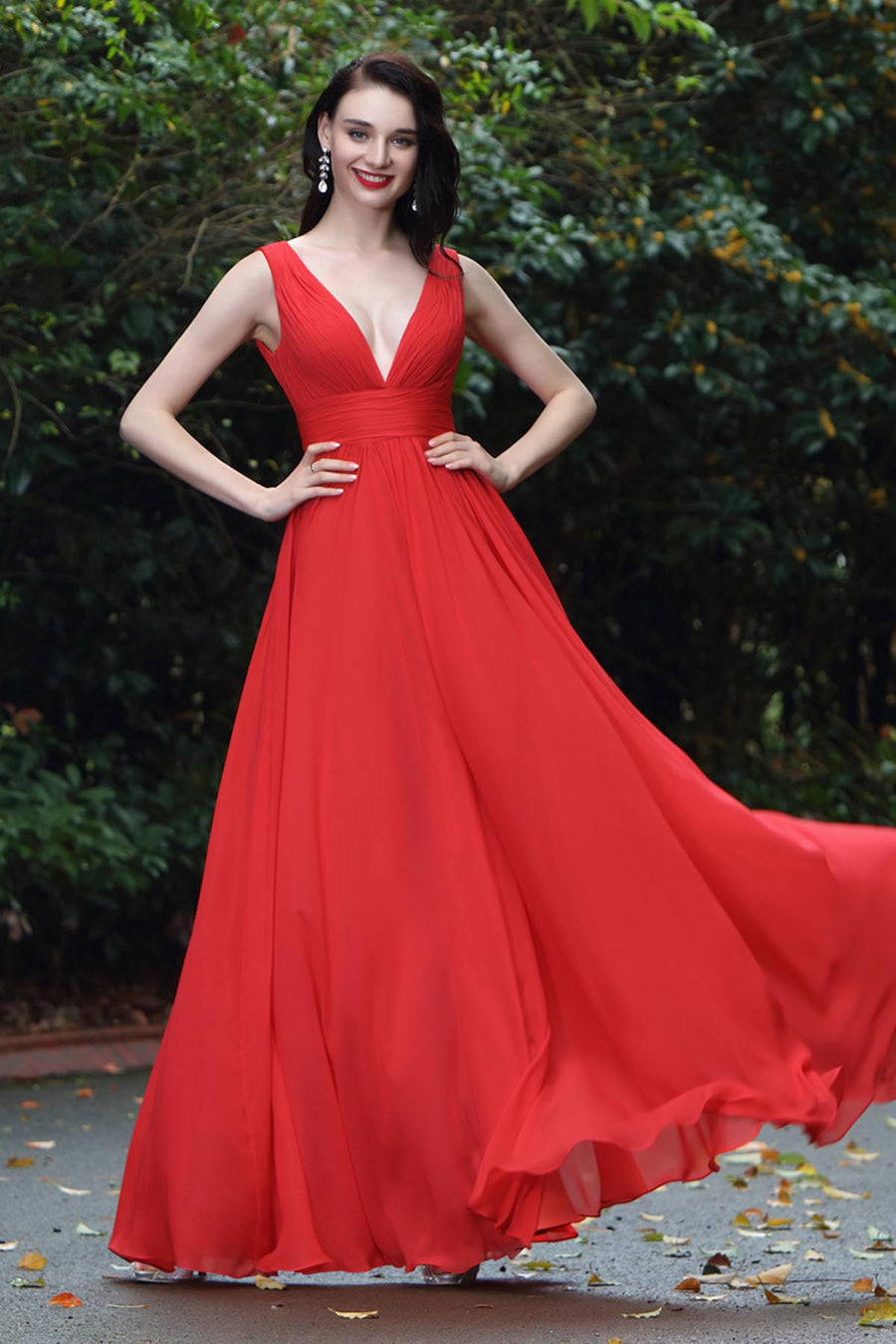 A-line V-neck Sleeveless Full Length Chiffon Promo Dresses