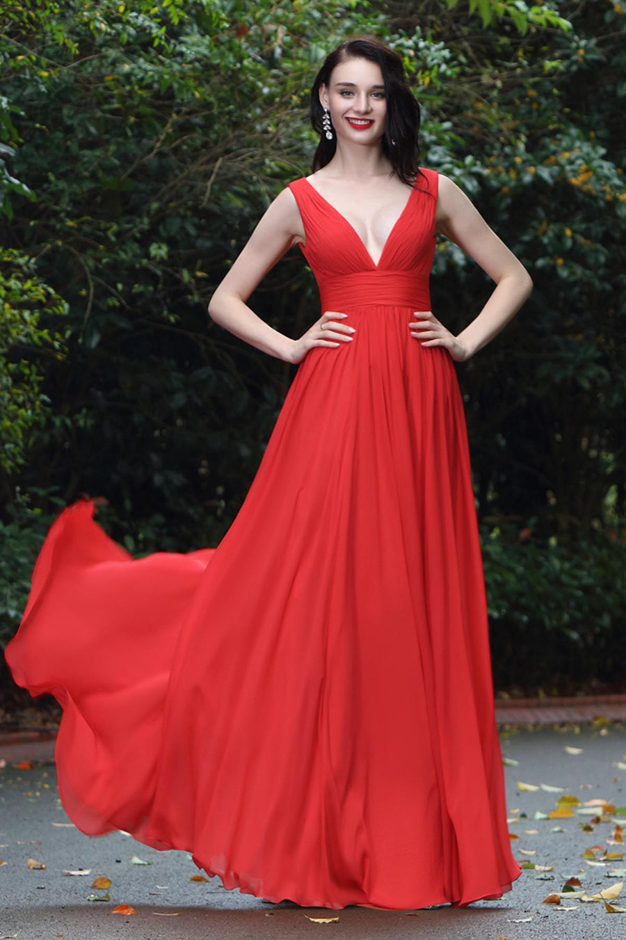 A-line V-neck Sleeveless Full Length Chiffon Promo Dresses