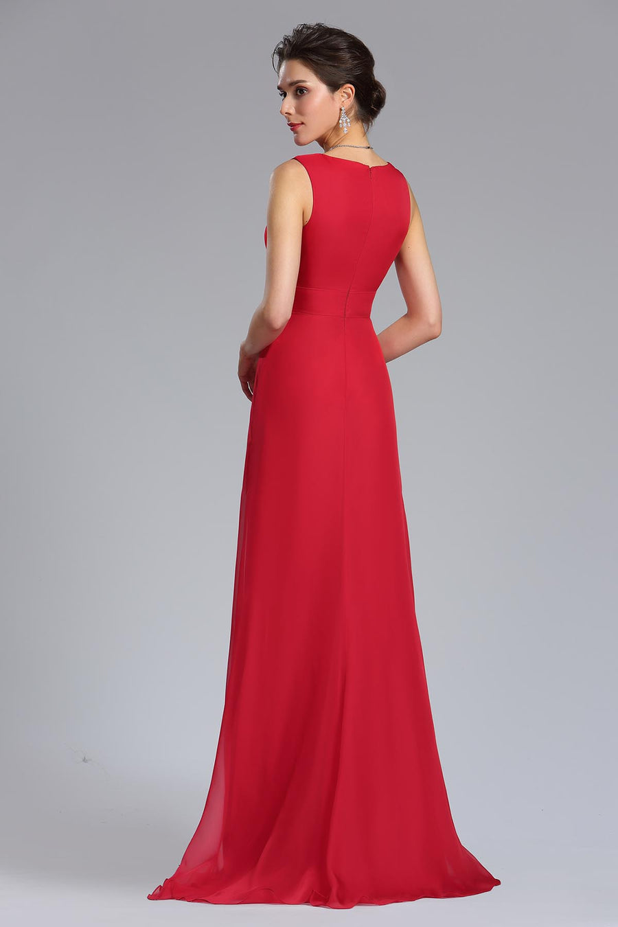 A-line V-neck Sleeveless Full Length Chiffon Promo Dresses