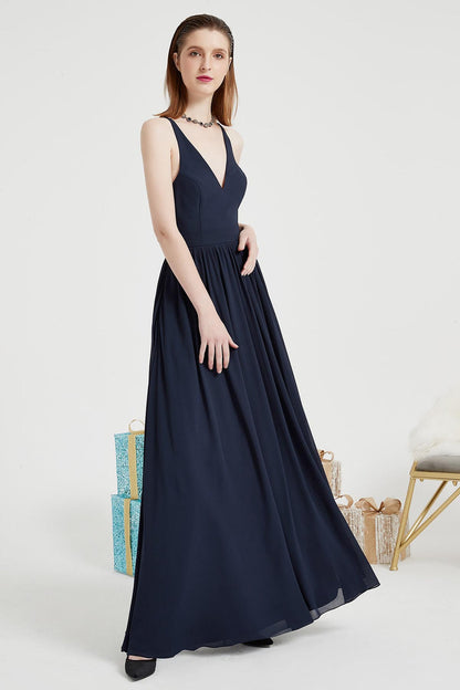 A-line V-neck Sleeveless Full Length Chiffon Promo Dresses