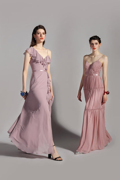 A-line V-neck Sleeveless Full Length Chiffon Promo Dresses