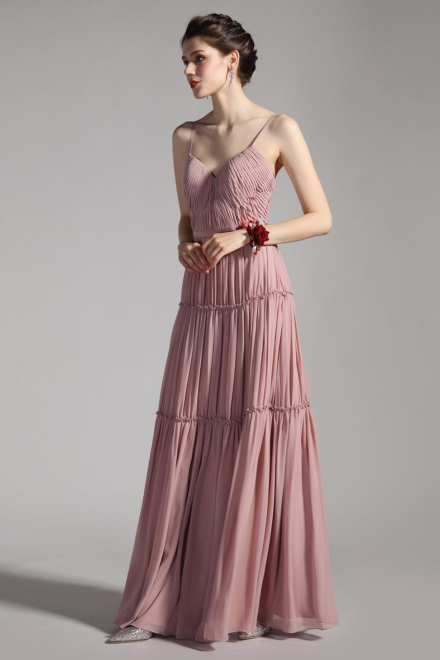 A-line V-neck Sleeveless Full Length Chiffon Promo Dresses