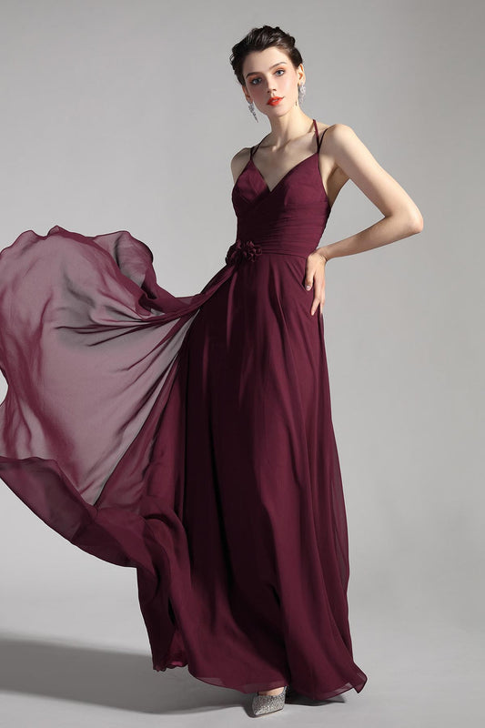 A-line V-neck Sleeveless Full Length Chiffon Promo Dresses