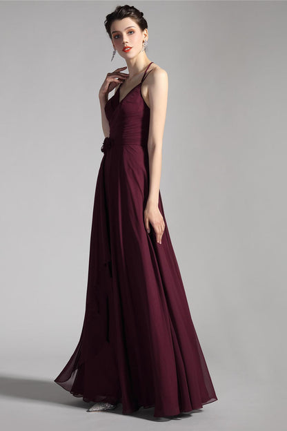 A-line V-neck Sleeveless Full Length Chiffon Promo Dresses