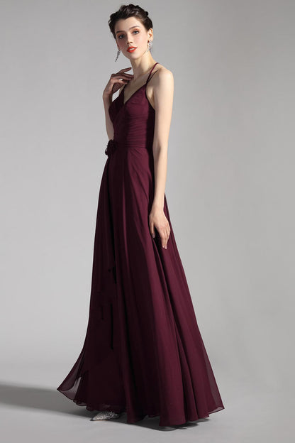 A-line V-neck Sleeveless Full Length Chiffon Promo Dresses