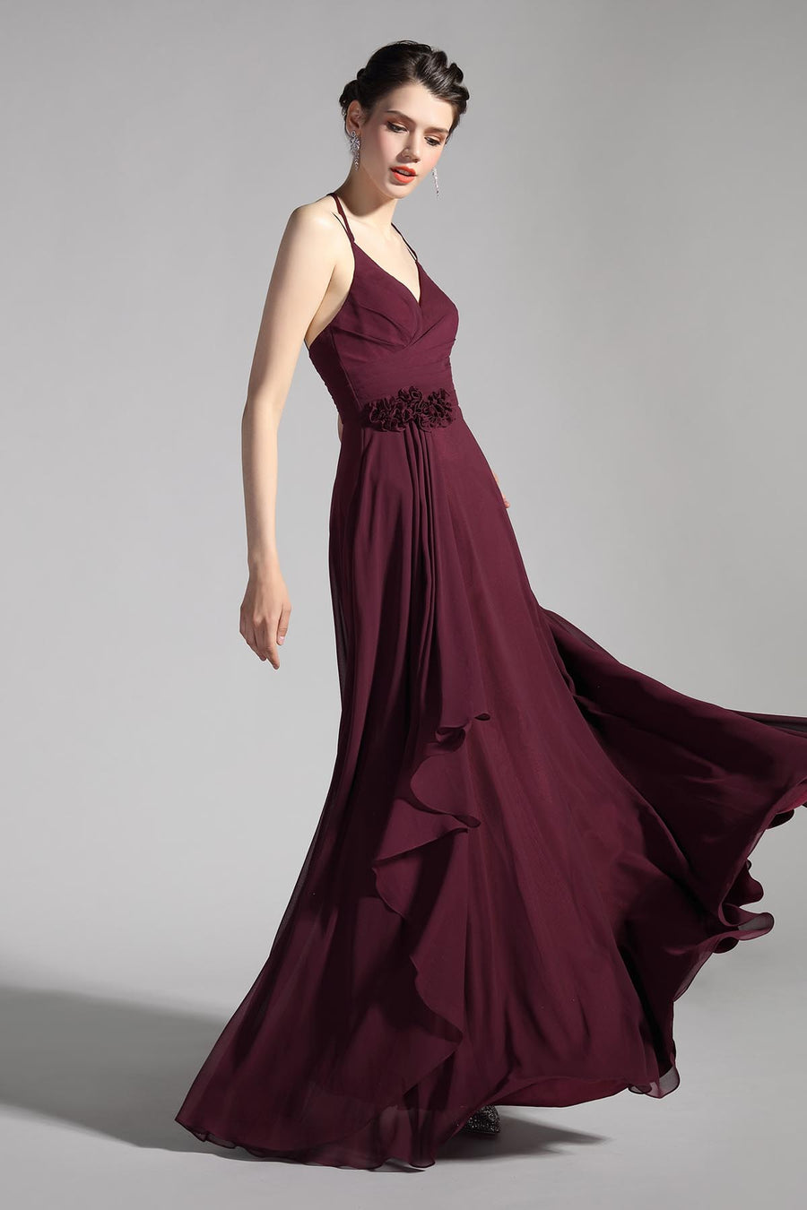 A-line V-neck Sleeveless Full Length Chiffon Promo Dresses