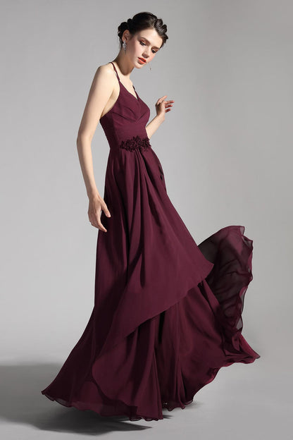 A-line V-neck Sleeveless Full Length Chiffon Promo Dresses