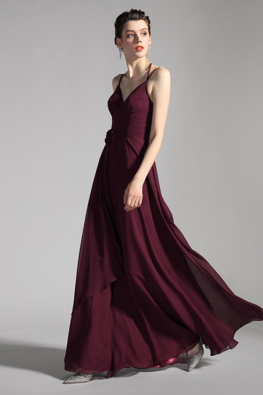 A-line V-neck Sleeveless Full Length Chiffon Promo Dresses