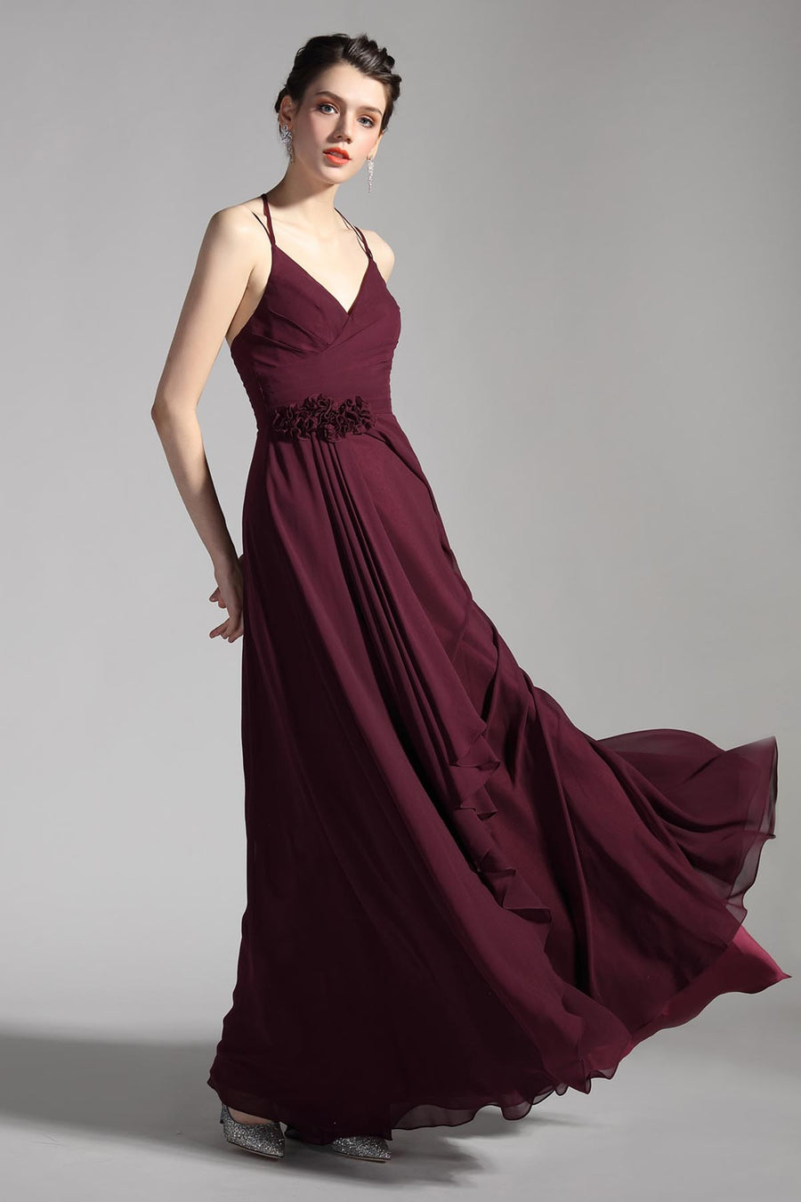 A-line V-neck Sleeveless Full Length Chiffon Promo Dresses