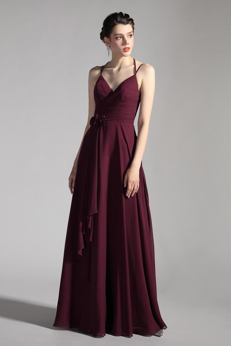 A-line V-neck Sleeveless Full Length Chiffon Promo Dresses