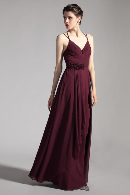 A-line V-neck Sleeveless Full Length Chiffon Promo Dresses