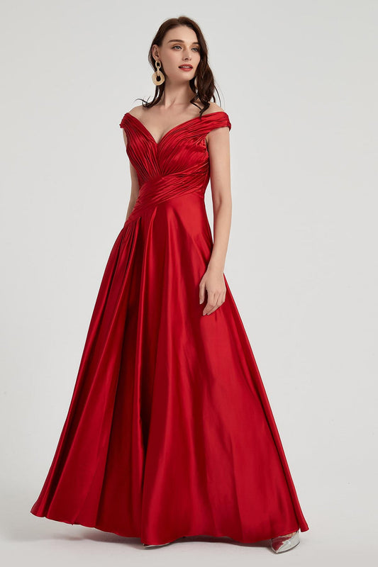 A-line V-neck Sleeveless Full Length Satin Promo Dresses