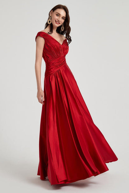 A-line V-neck Sleeveless Full Length Satin Promo Dresses