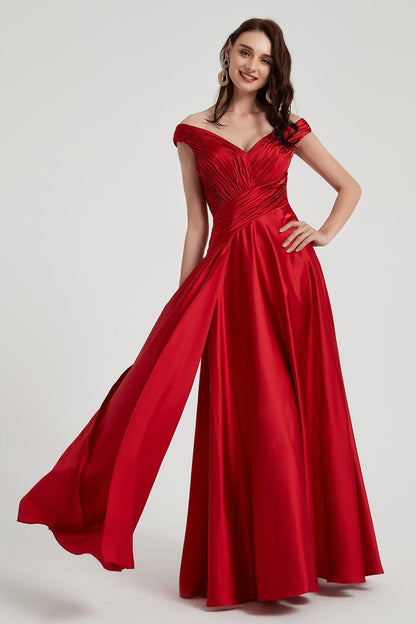 A-line V-neck Sleeveless Full Length Satin Promo Dresses