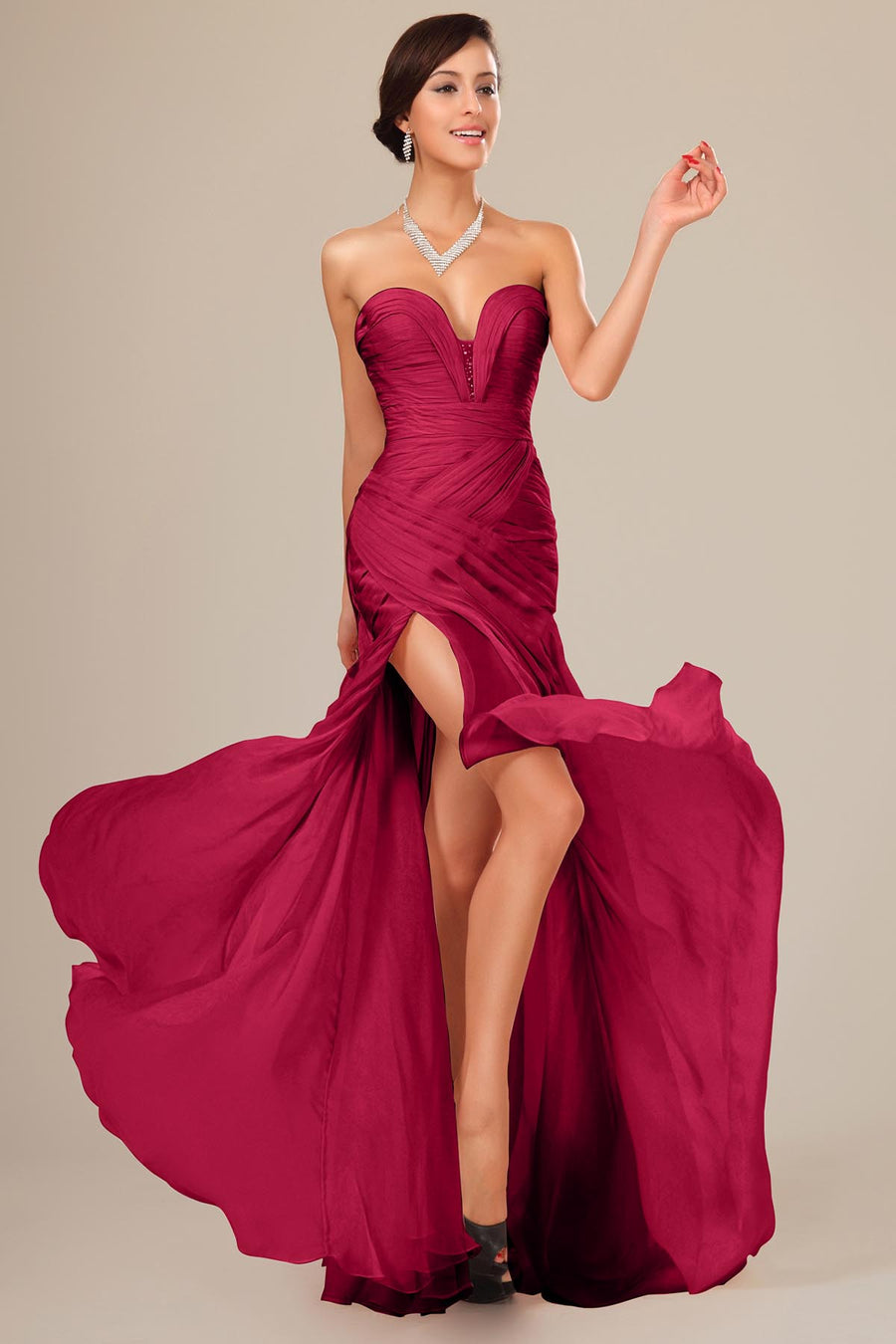 Ball Gown Sweetheart Sleeveless Full Length Chiffon Promo Dresses