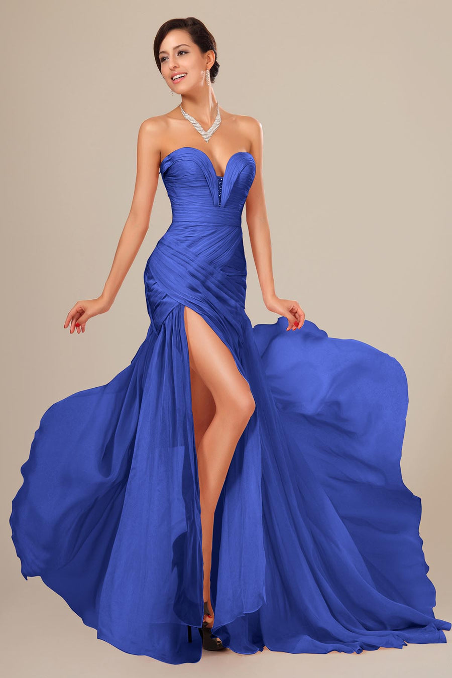 Ball Gown Sweetheart Sleeveless Full Length Chiffon Promo Dresses