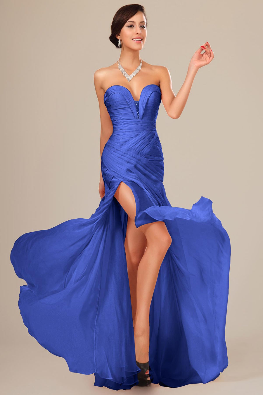 Ball Gown Sweetheart Sleeveless Full Length Chiffon Promo Dresses