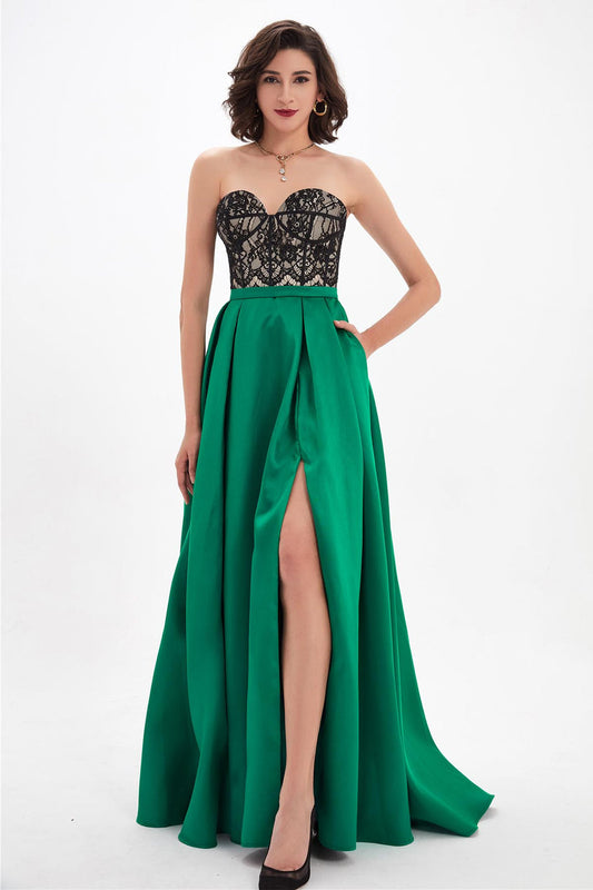 Empire Waist Sweetheart Sleeveless Full Length Lace Promo Dresses