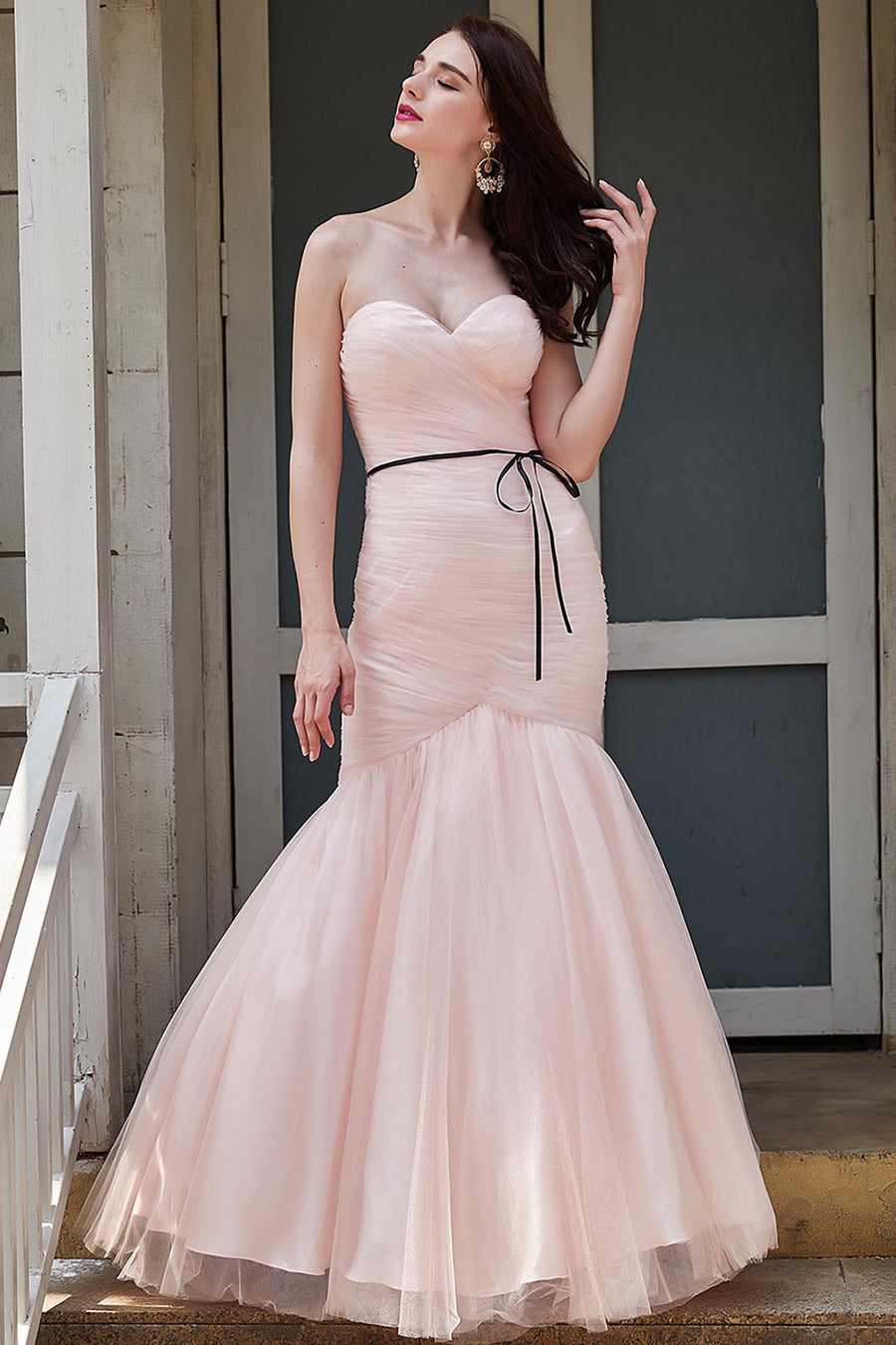 Empire Waist Sweetheart Sleeveless Full Length Tulle Promo Dresses