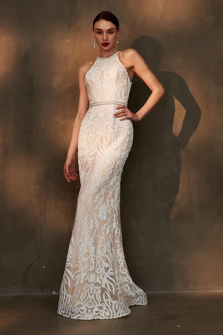 Mermaid/Trumpet Halter Sleeveless Full Length Lace Wedding Dresses