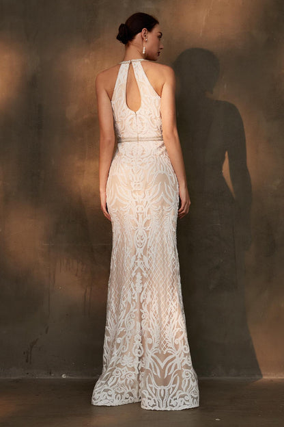 Mermaid/Trumpet Halter Sleeveless Full Length Lace Wedding Dresses