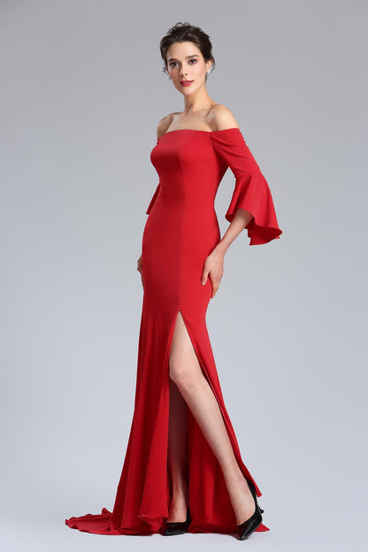 Mermaid/Trumpet Off Shoulder Long Sleeves Full Length Polyester Promo Dresses
