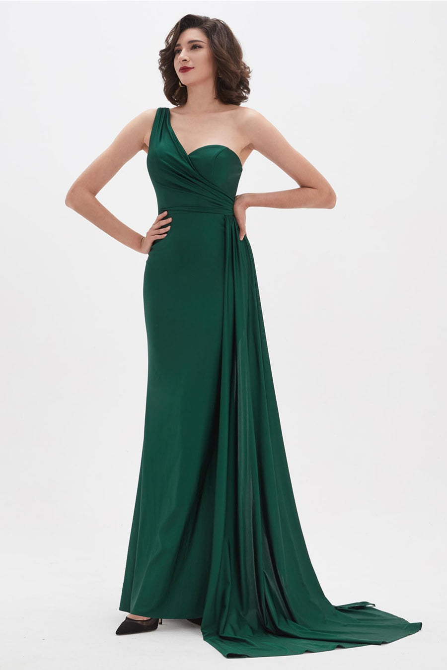 Mermaid/Trumpet One Shoulder Sleeveless Full Length Jersey Promo Dresses