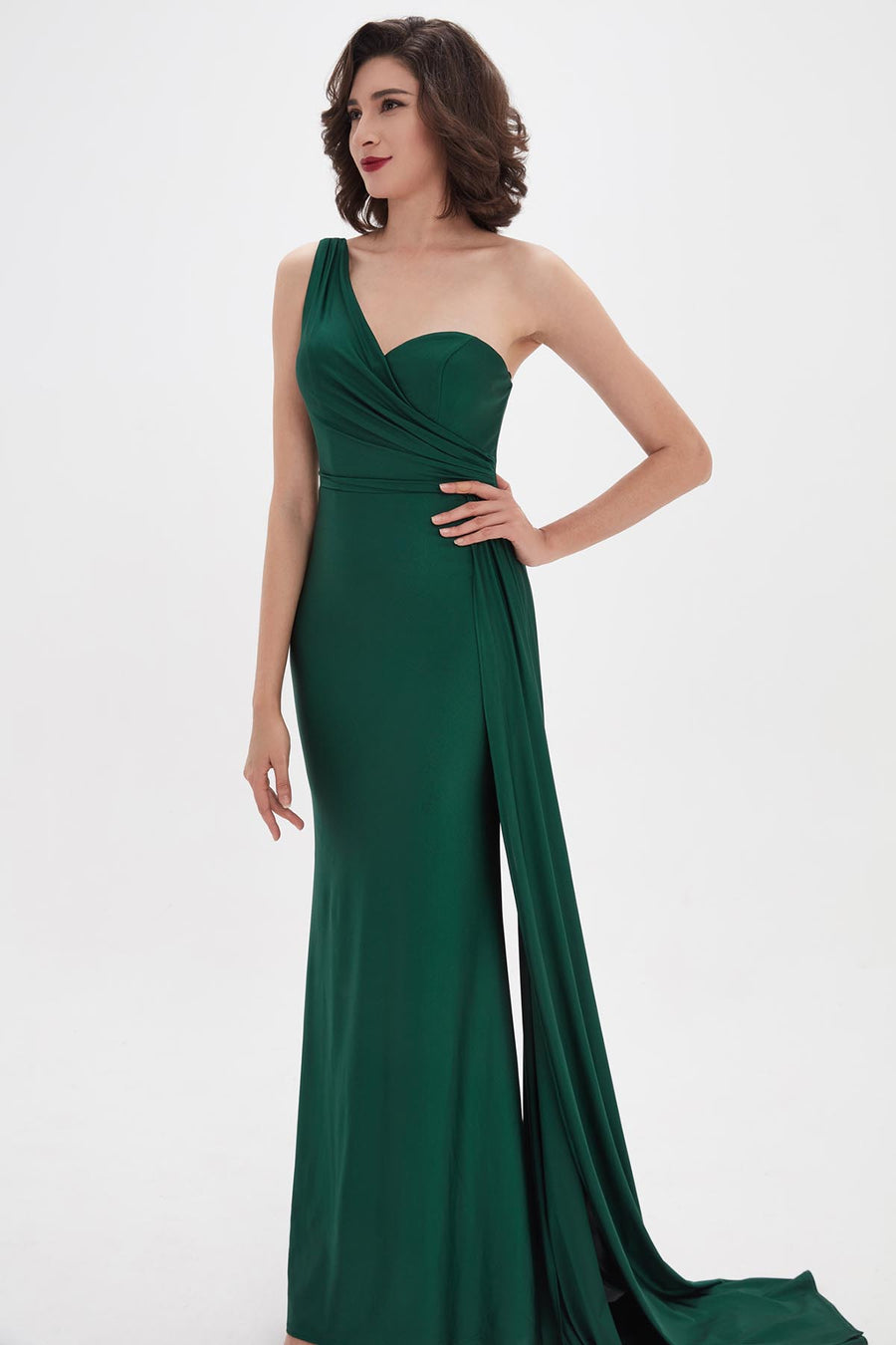 Mermaid/Trumpet One Shoulder Sleeveless Full Length Jersey Promo Dresses