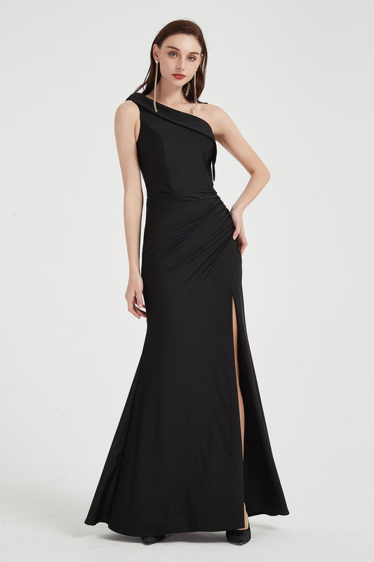 Mermaid/Trumpet One Shoulder Sleeveless Full Length Polyester Promo Dresses