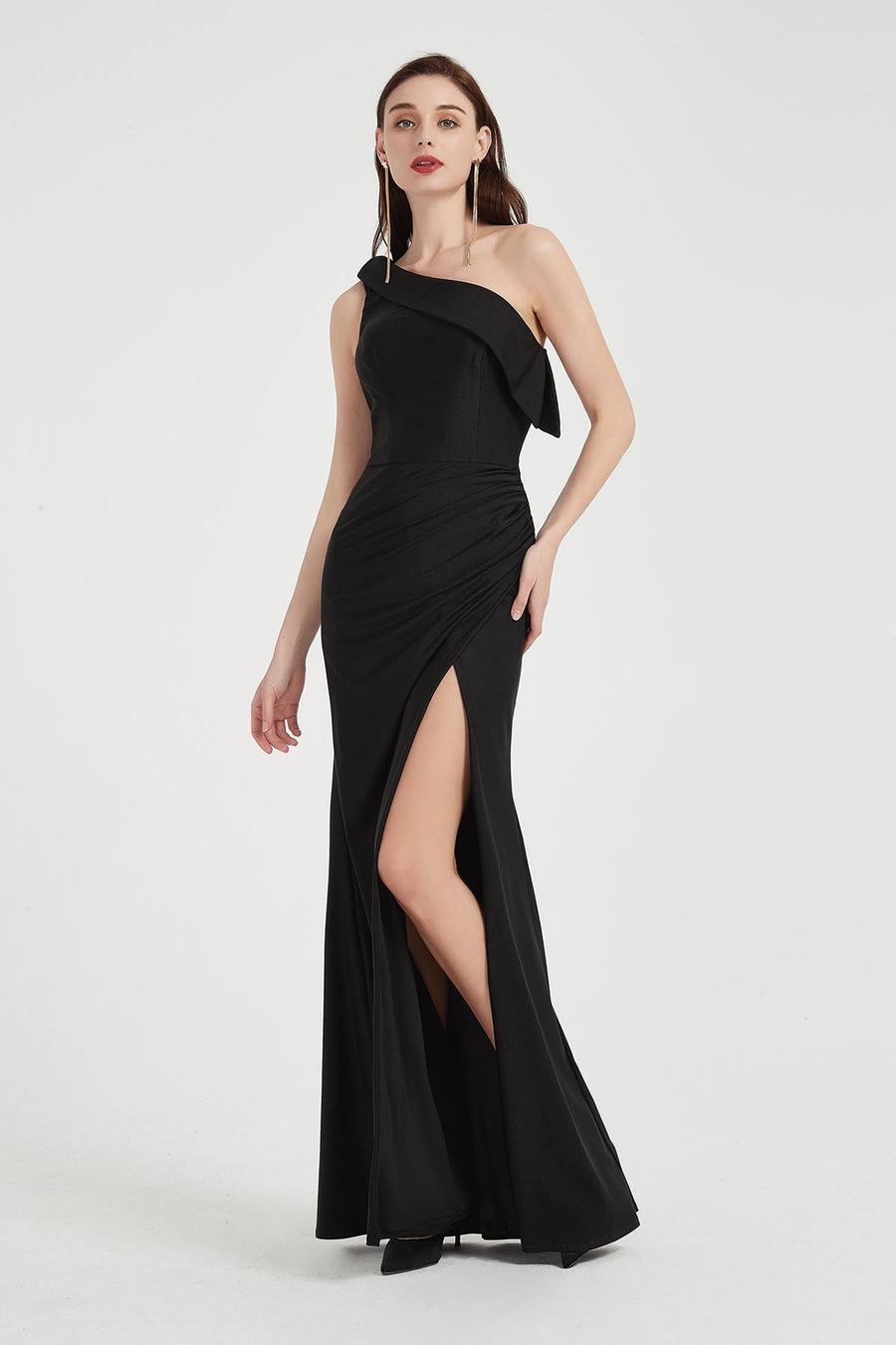 Mermaid/Trumpet One Shoulder Sleeveless Full Length Polyester Promo Dresses