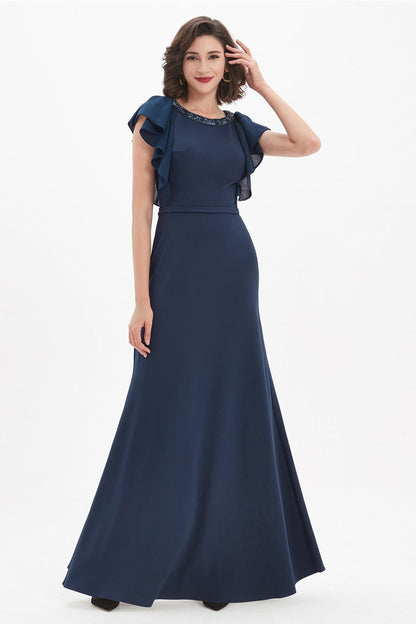 Mermaid/Trumpet Round Cap Sleeves Full Length Polyester Promo Dresses