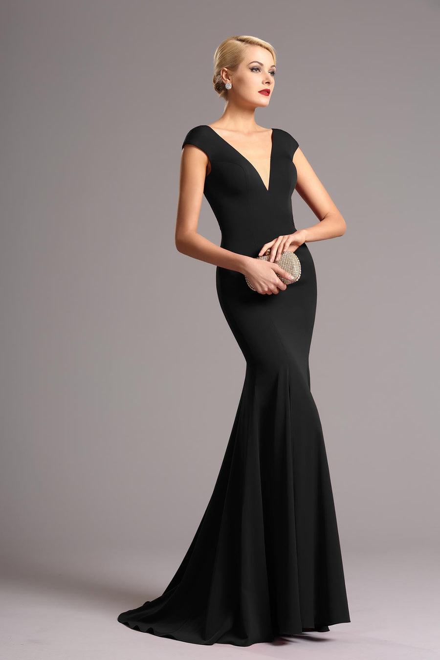 Mermaid/Trumpet V-neck Cap Sleeves Full Length Chiffon Promo Dresses