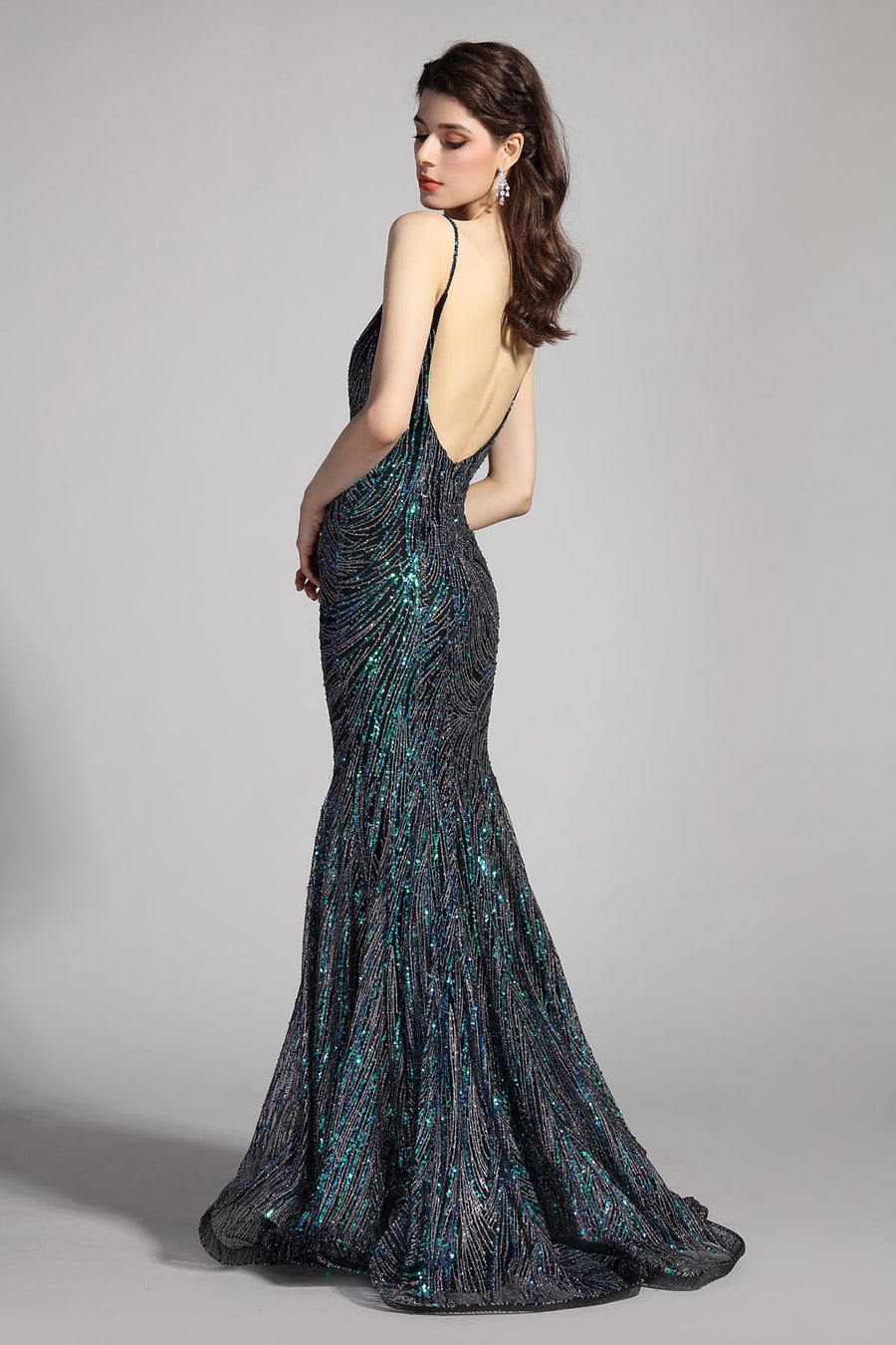 Mermaid/Trumpet V-neck Sleeveless Full Length Sequined Promo Dresses
