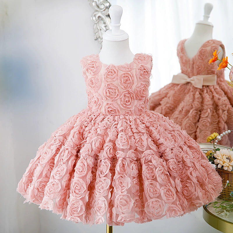 Princess Dusty Rose Lace Back Zip Baptism Flower(s) Tea Length Sleeveless Boat Neck Flower Girl Dress