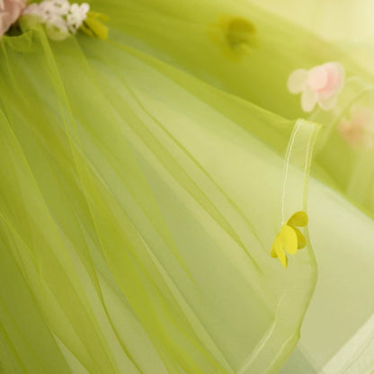 Princess Green Tulle Baptism Flower(s) Tea Length Sleeveless V-Neck Flower Girl Dress