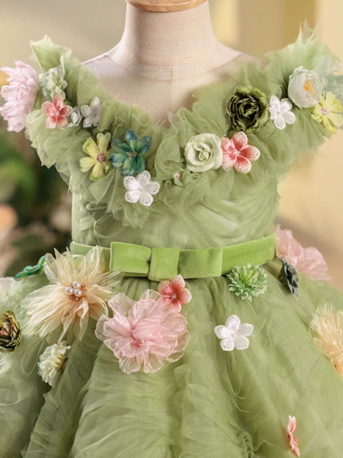 Princess Sage Green Tulle Crossed Straps Baptism Flower(s) Floor Length Sleeveless Round Flower Girl Dress