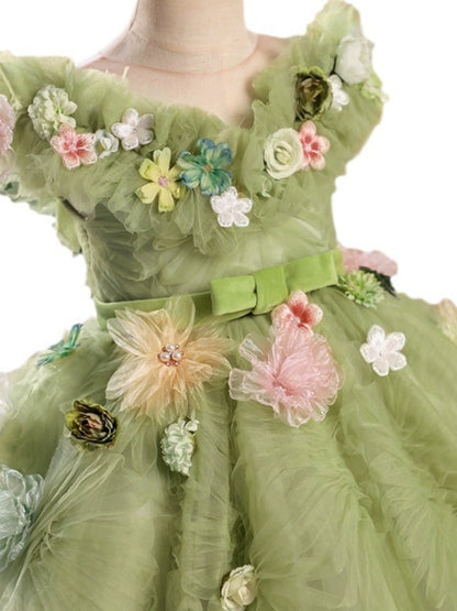 Princess Sage Green Tulle Crossed Straps Baptism Flower(s) Floor Length Sleeveless Round Flower Girl Dress