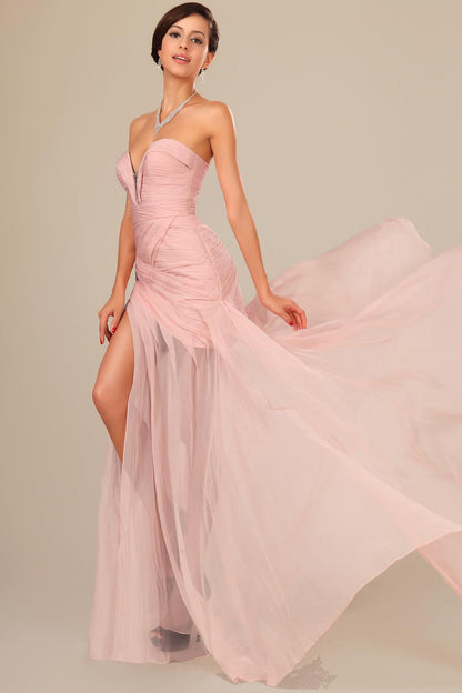 Sexy Slit Sweetheart Sleeveless Full Length Chiffon Promo Dresses