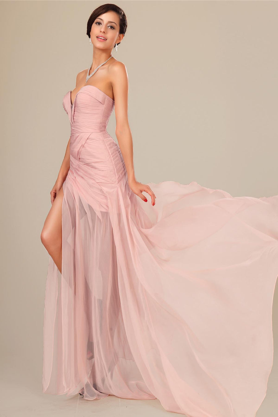 Sexy Slit Sweetheart Sleeveless Full Length Chiffon Promo Dresses