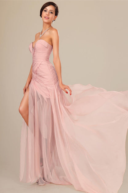 Sexy Slit Sweetheart Sleeveless Full Length Chiffon Promo Dresses