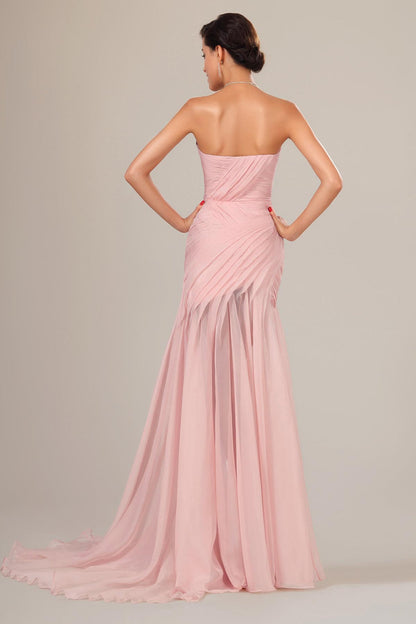 Sexy Slit Sweetheart Sleeveless Full Length Chiffon Promo Dresses