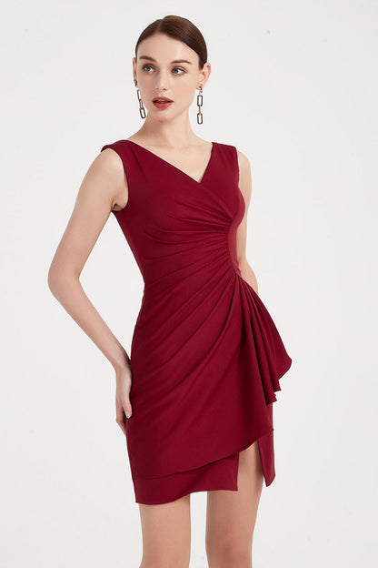 Sexy Slit V-neck Sleeveless Knee Length Polyester Promo Dresses