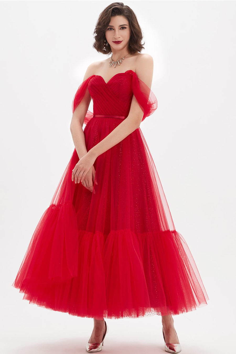 Sweetheart Sleeveless Tea Length Tulle Promo Dresses