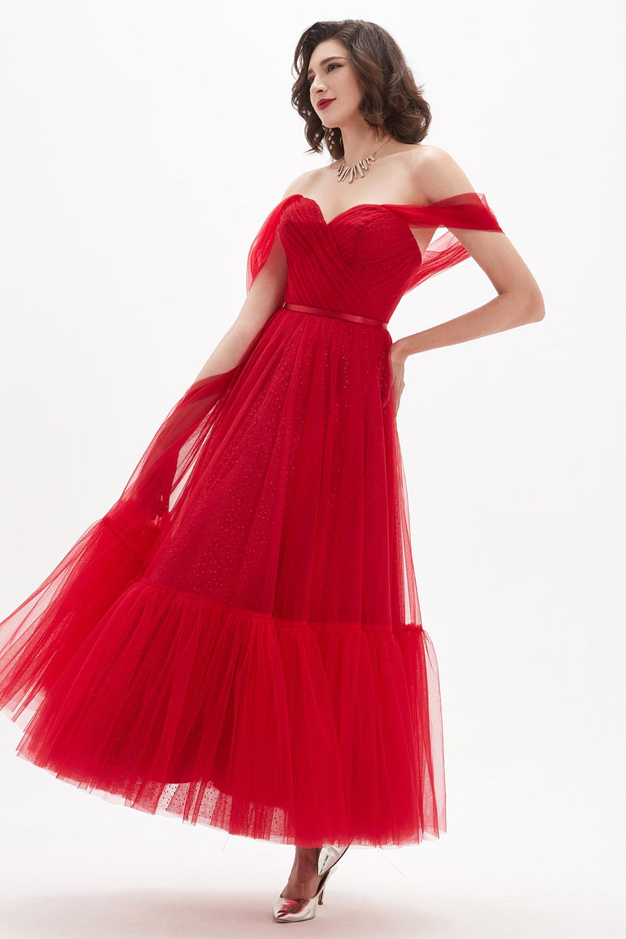 Sweetheart Sleeveless Tea Length Tulle Promo Dresses