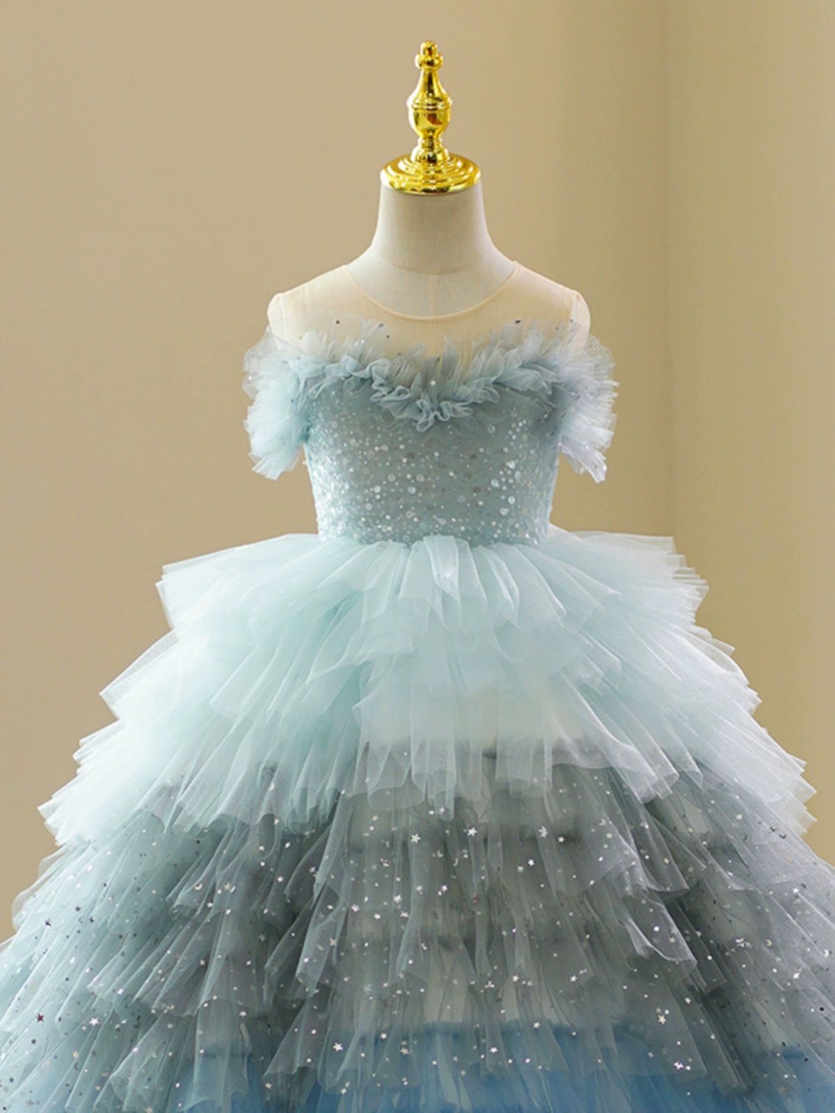 Princess Dusty Blue Tulle Crossed Straps Baptism Cascading Ruffles Floor Length Sleeveless Sweetheart Flower Girl Dress