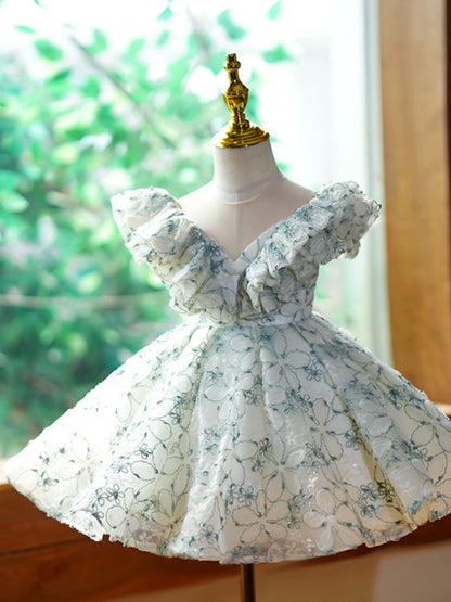 Princess Green Lace Back Zip Baptism Lace Tea Length Sleeveless Cap Sleeve Round Flower Girl Dress