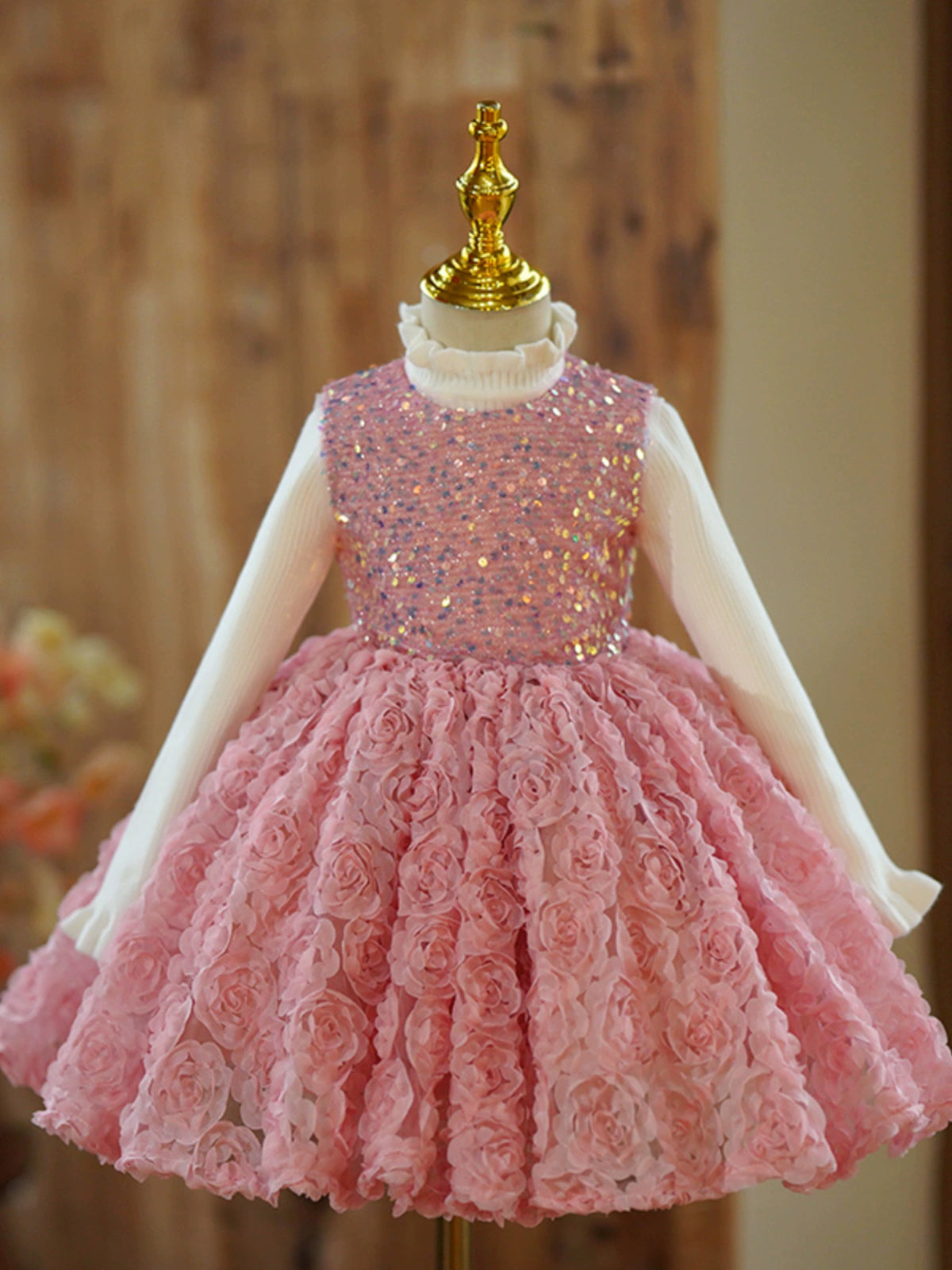 Princess Pink Lace Back Zip Baptism Lace Tea Length Sleeveless Round Flower Girl Dress