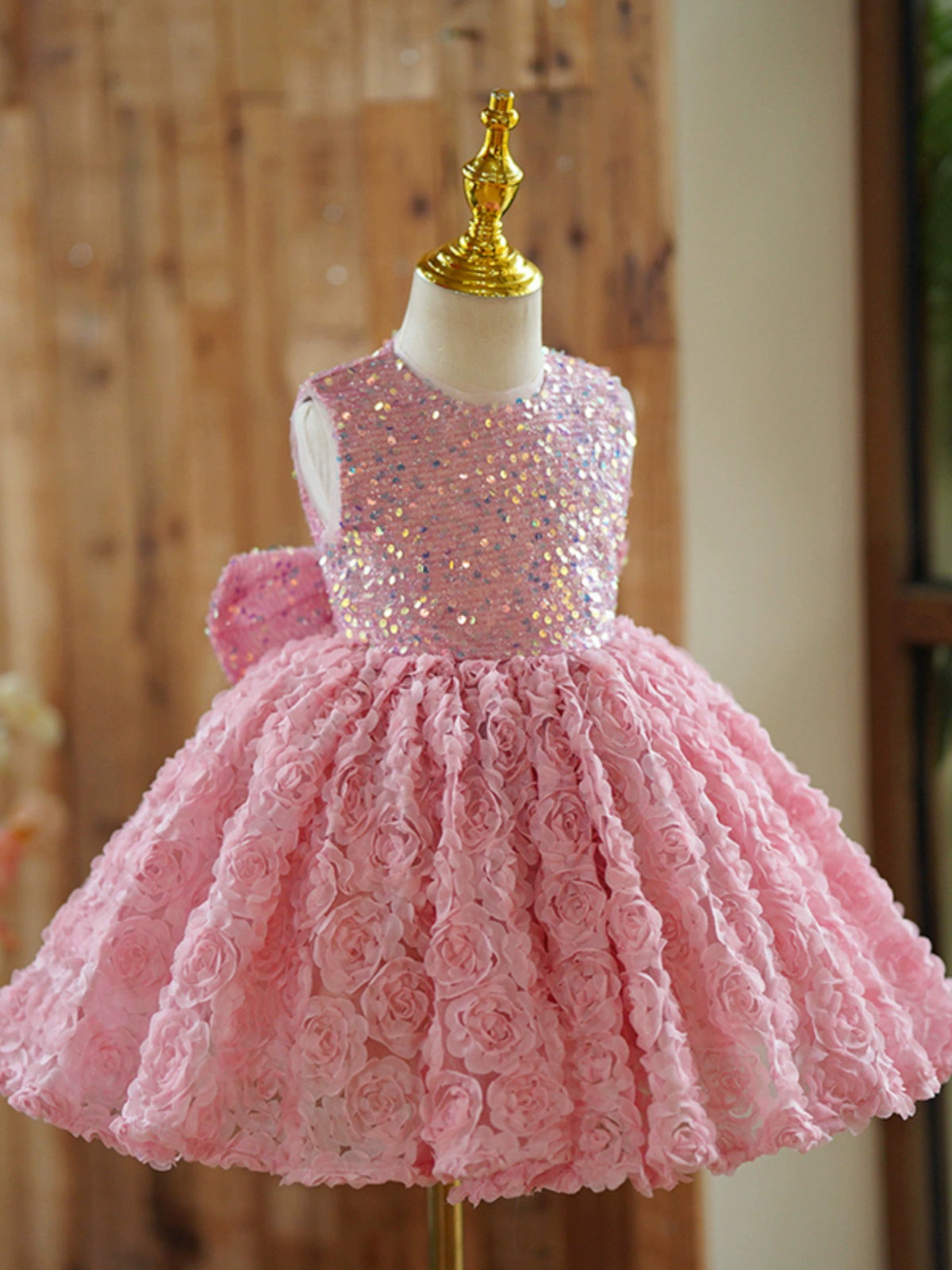 Princess Pink Lace Back Zip Baptism Lace Tea Length Sleeveless Round Flower Girl Dress