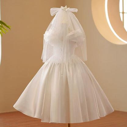 Princess White Satin Back Zip Baptism Lace Floor Length Short Sleeve Cap Sleeve Round Flower Girl Dress